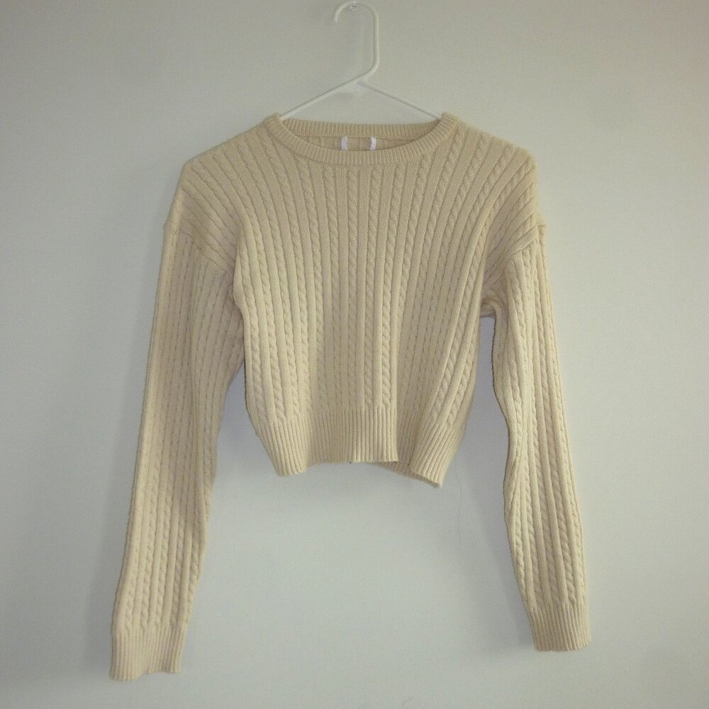 Cotton On Crop Crew Neck Sweater in Beige